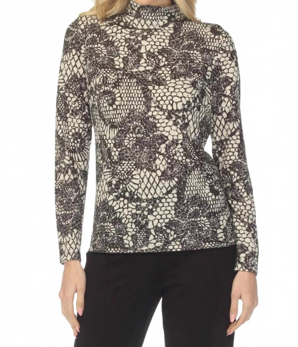 NEW JOSEPH RIBKOFF floral high neck knit top in winter white black